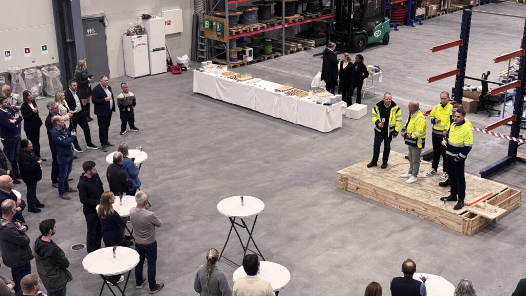 Customers, partners and employees gather for the grand opening of Jernbro's new industrial facility at Mongstad, Norway.