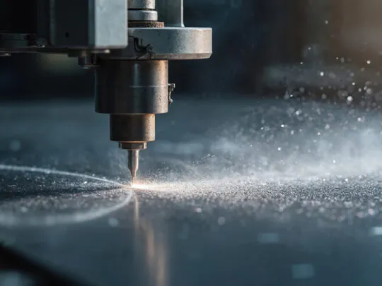 Close-up view water jet machine at work.