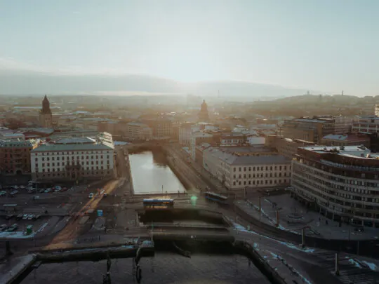 Early morning sunrise over Gothenburg, Sweden during winter, early spring
